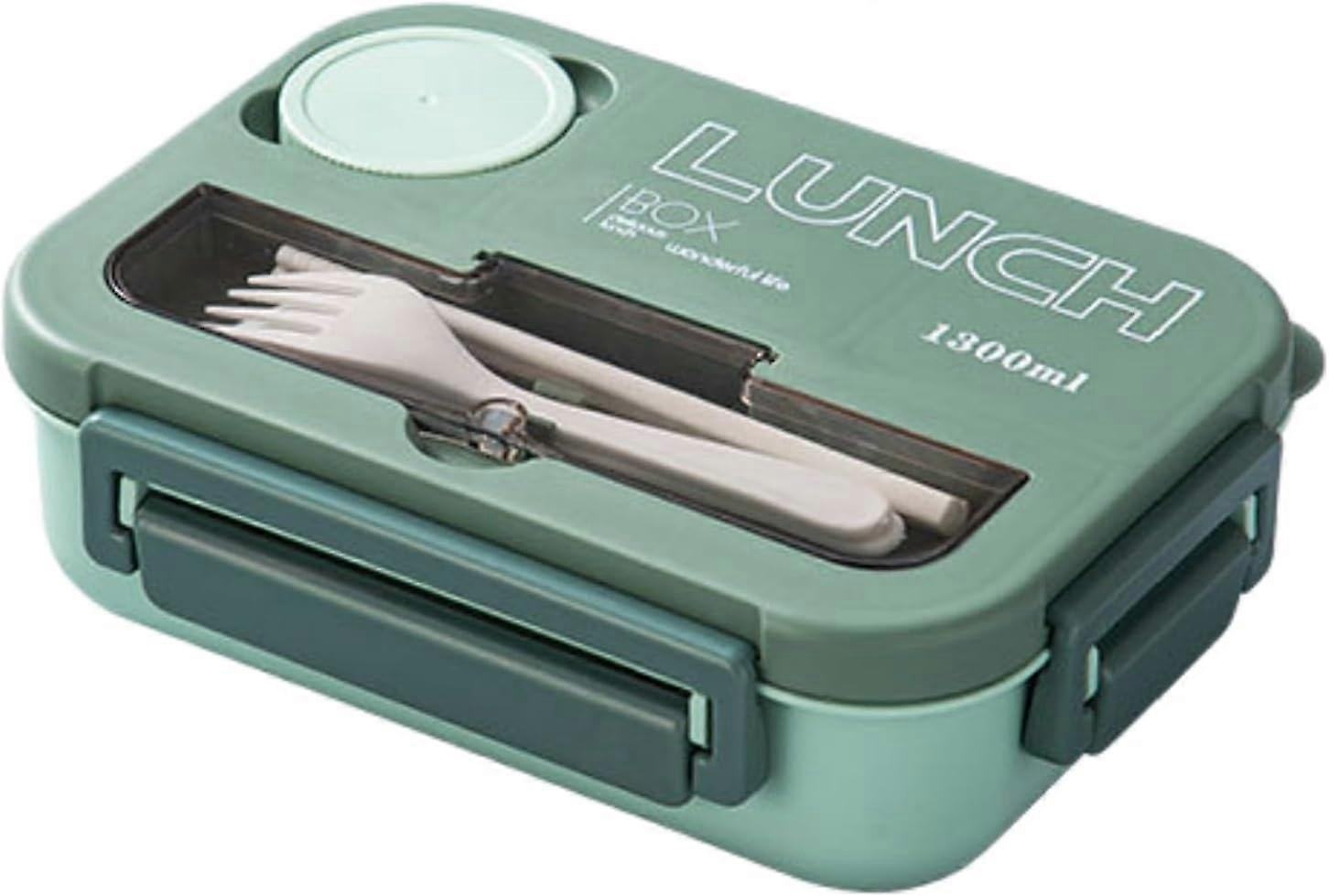 Lunch Box, Lunch Box for Adults 1300ml Bento Lunch Box with 4 Compartments, Lunch Boxes with Cutlery Set, Microwave Dishwasher Safe Available(Green)