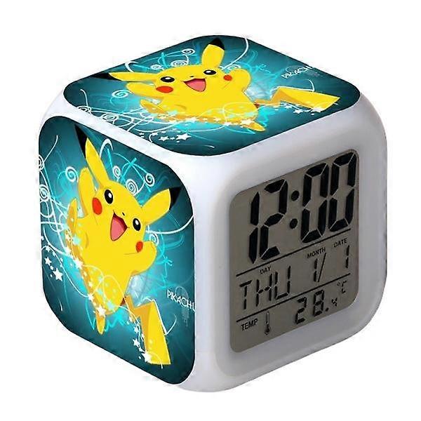 SCSYV Wekity Pikachu Kleurrijke Wekker LED Vierkante Klok Digitale Wekker met Tijd, Temperatuur, Alarm, Datum