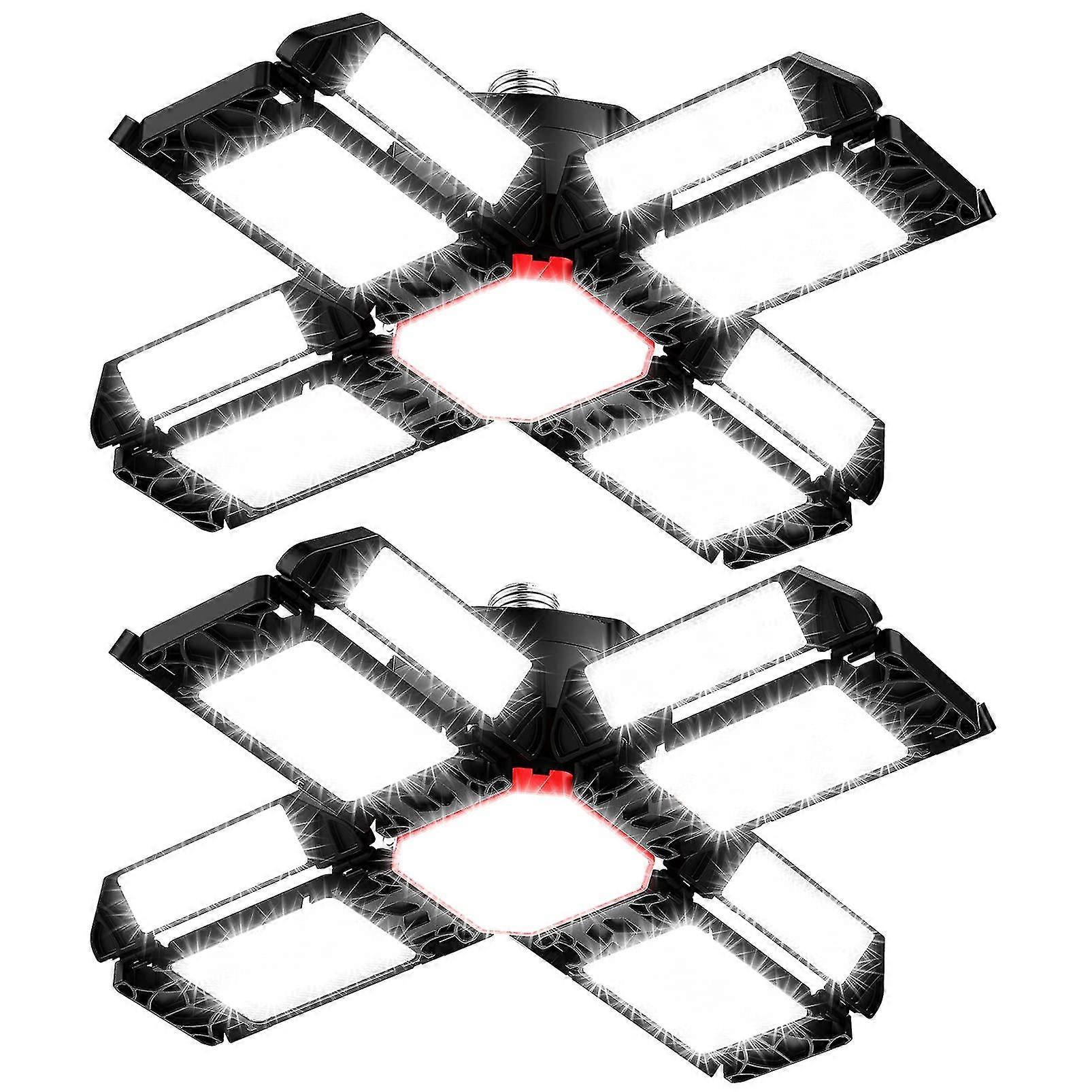 LED Workshop Lamp Garage Lighting 2 PCS, Deformable Ceiling Light with 12 Adjustable Panels - E26 / E27 Bay Light for Cellar Store Workshop
