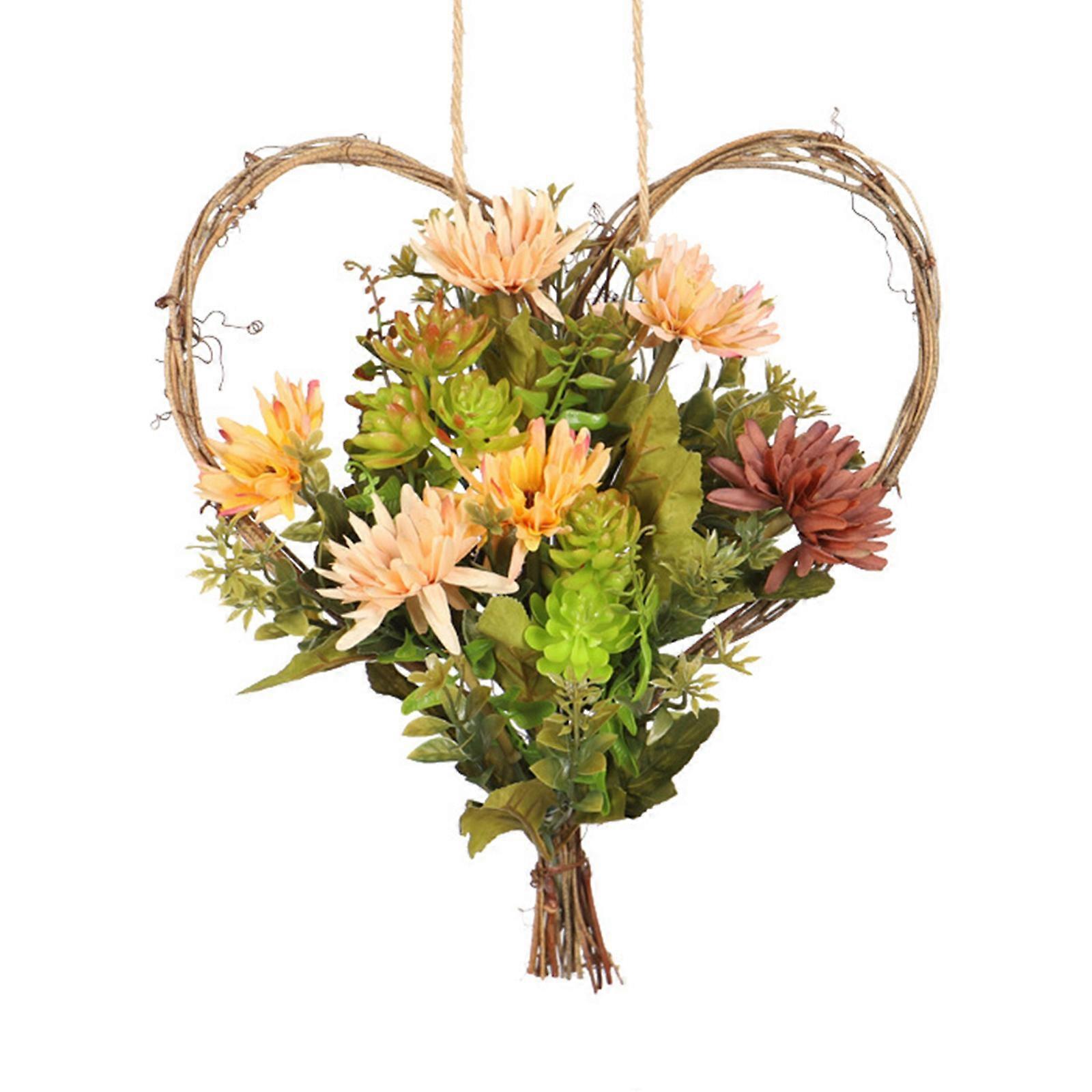 春夏リース人工ドアリース、造花ガーランドリース、ドアリースグリーンリーフリース春ドアリース屋外人工