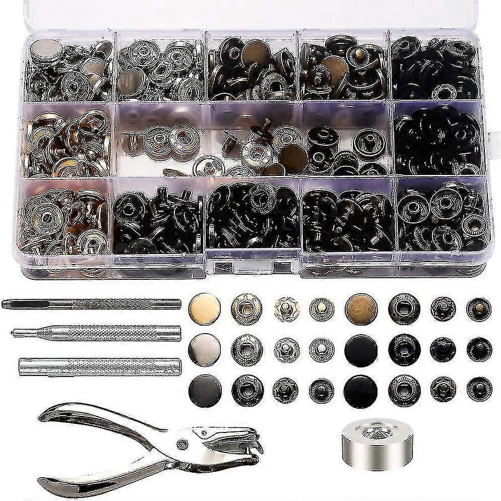 Snap Clasps Kit,120 Set Metal Button Snaps Press Studs With Punching Pliers And 4 Pieces Fastening Tool Kit