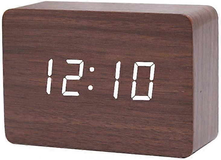 Wooden LED Digital Alarm Clock Small Standing Clock with Date Temperature Display