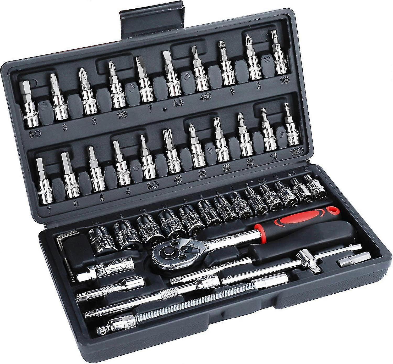 1/4" Socket Set 46 Pieces Carbon Steel Torque Wrench Socket Set With Ratchets, Socket Wrench, T-handle, Universal Joint, Ratchet Case Nut Set