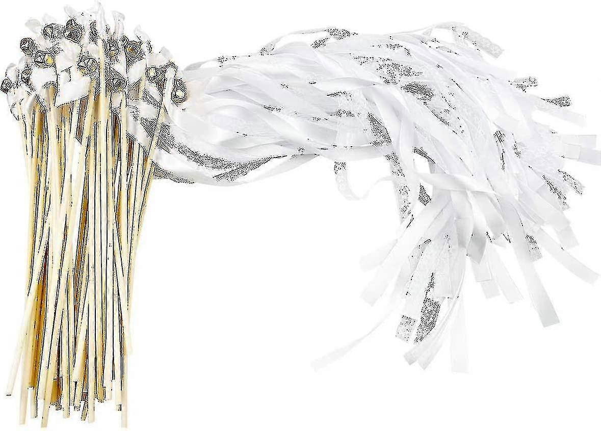 مجموعة من 25 لافتات الزفاف مع أجراس ، عصا الجنية الحرير لحفل الزفاف ، حزب ما قبل الولادة (أبيض)