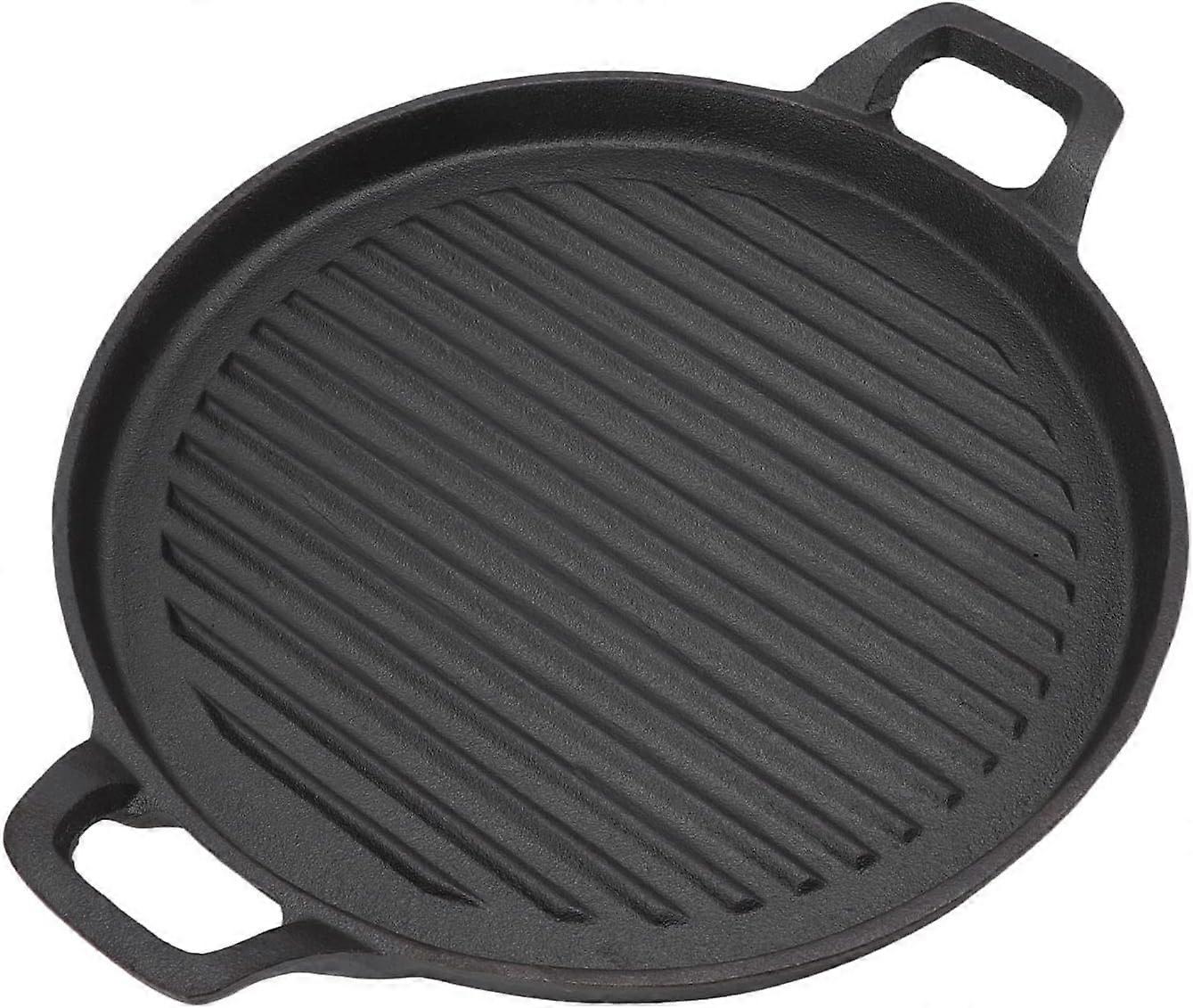 Grillpfanne aus Gusseisen mit Doppelgriff, gerippt, rund, praktisch und schnell, für Gasherde (24 cm) 28cm -11.0in