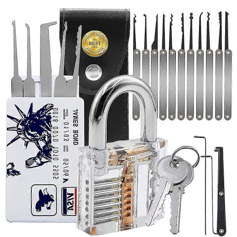 20piece Lock Pick Set, With Transparent Practice Padlock, Pick Lock Kit For Beginner