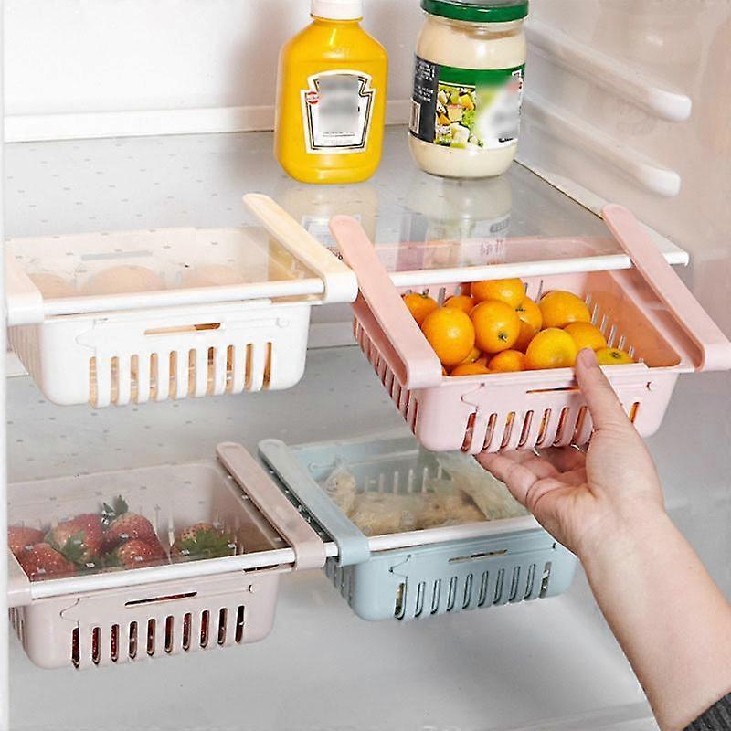 Adjustable Kitchen Refrigerator Storage Rack Freezer Shelf Holder Pull-Out Drawer Space Basket Food Container Clapboard