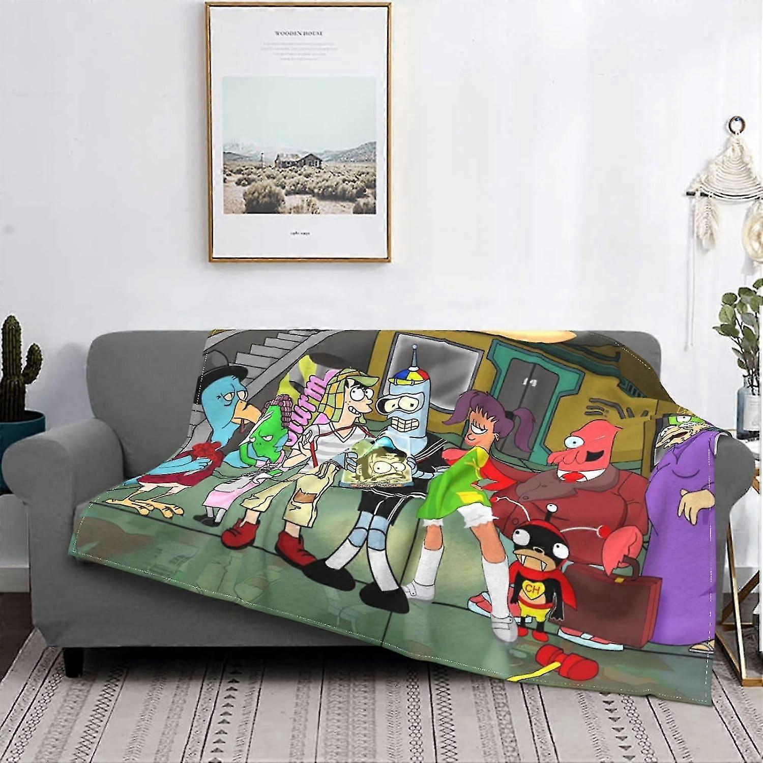 قطن رمي بطانية أنيمي Futurama بطانية مكيف هواء لحاف الكرتون لينة الفانيلا بطانيات دافئة Beach_ABJ56ids10764