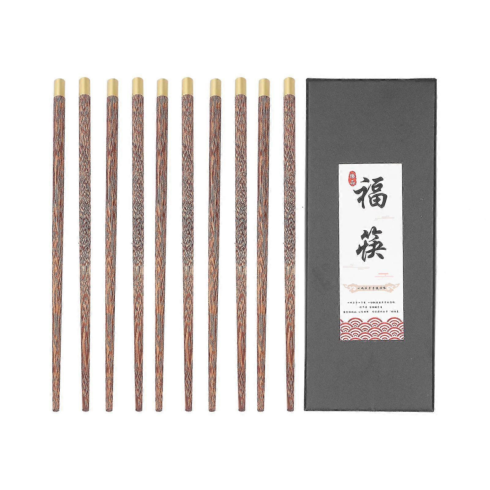 Wooden Handmade Non-Slip Reusable Chopsticks - 5 Pairs, Kitchen Tableware Supplies