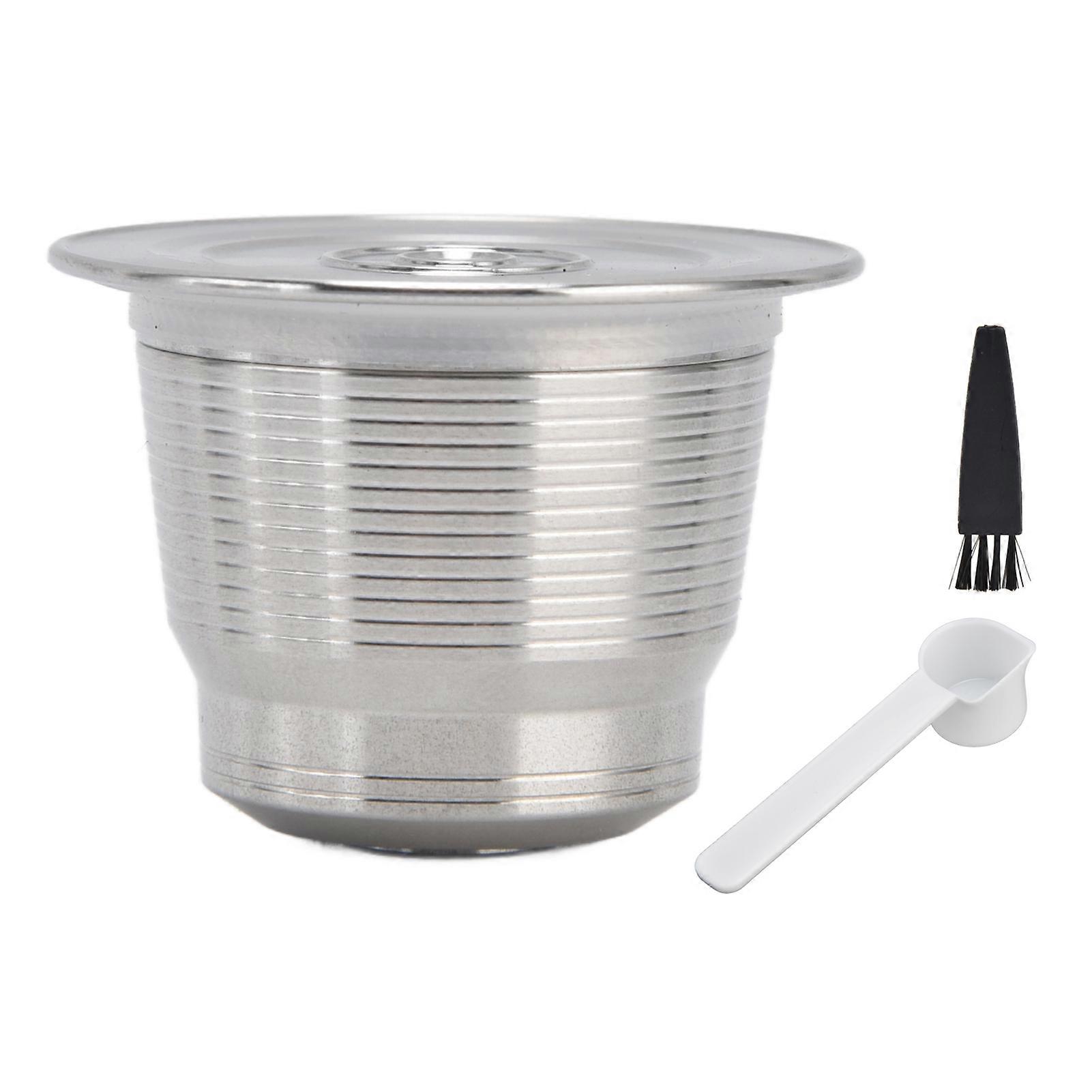 Stainless Steel Coffee Capsule Filter Refillable Reusable for Nespresso Machine with Brush Spoon