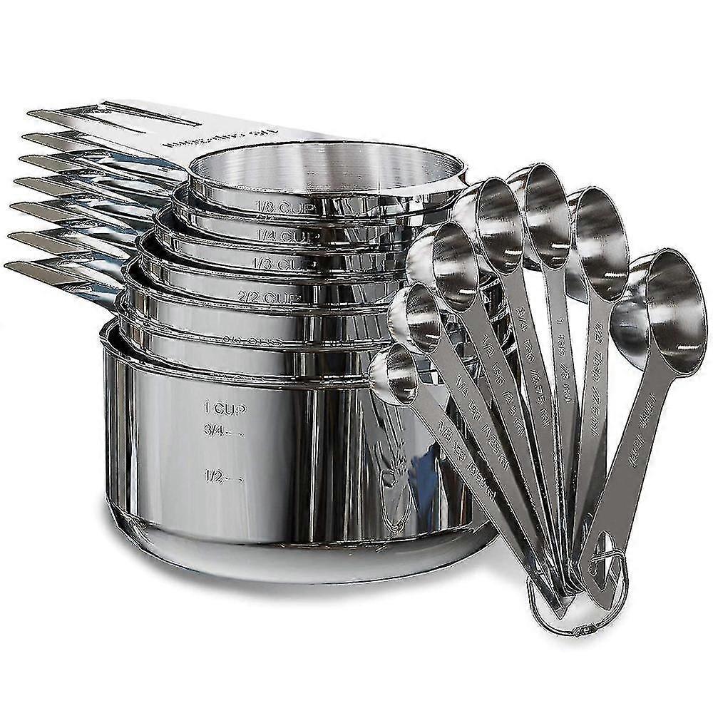 Stainless Steel Measuring Cups And Spoons Set Of 14 Pieces,7 Nesting Cups And 7 Stackable Spoons