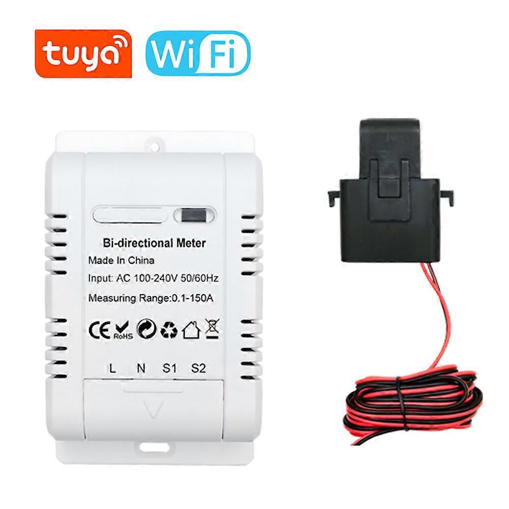 Tuya WiFi Intelligent Bidirectional Single-phase Energy Meter Solar PV System Power Production Consumption Monitoring Meter with 150A Clamp Current Se