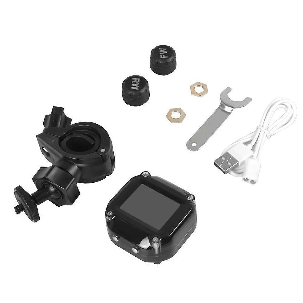 Motorcycle TPMS Tire Pressure Monitoring System Motor Tyre LCD Display Alarm System with USB Solar 2 External Sensors Charging