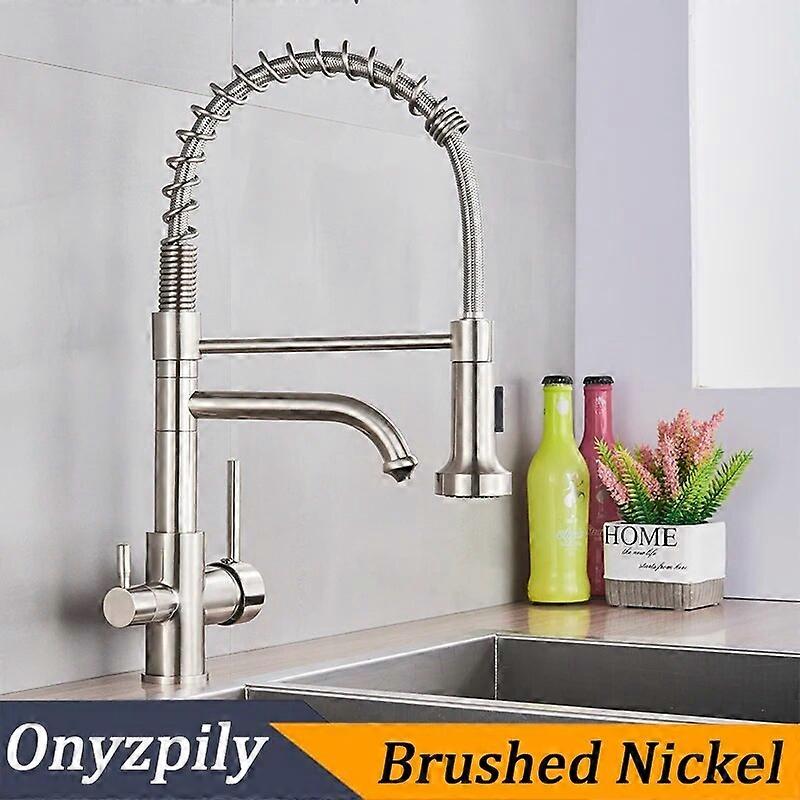 Onyzpily Brushed Filtered Crane For Brass Purifier Kitchen Faucet Pull Out Spray 360 Rotation Water Filter Tap Dual Modes Sink