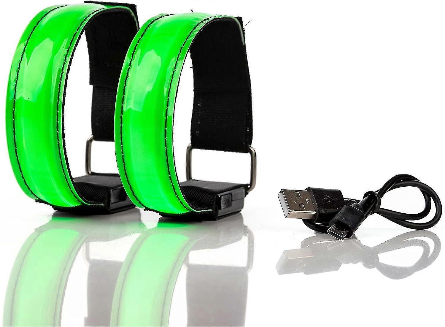 充電式LEDアームバンド、ジョギング、ランニングライトストリップ - 子供用セーフティライト、リフレクター&フラッシュ - フラッシュ&スタティックLED機能、2個
