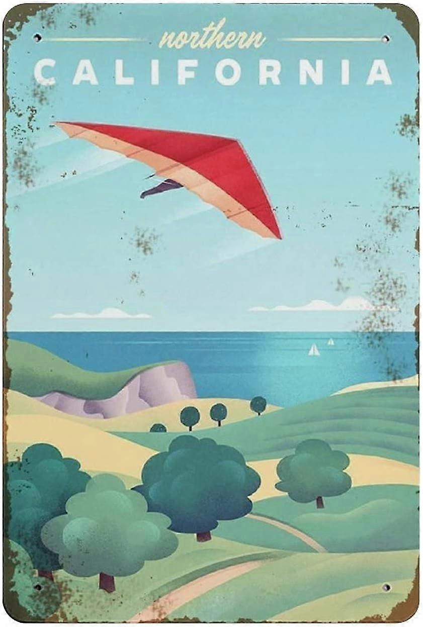 カリフォルニア錫サインメタルプラークアートハンギングアイアンペインティングレトロホームキッチンガーデンガレージウォールデコレーション12 "x8"