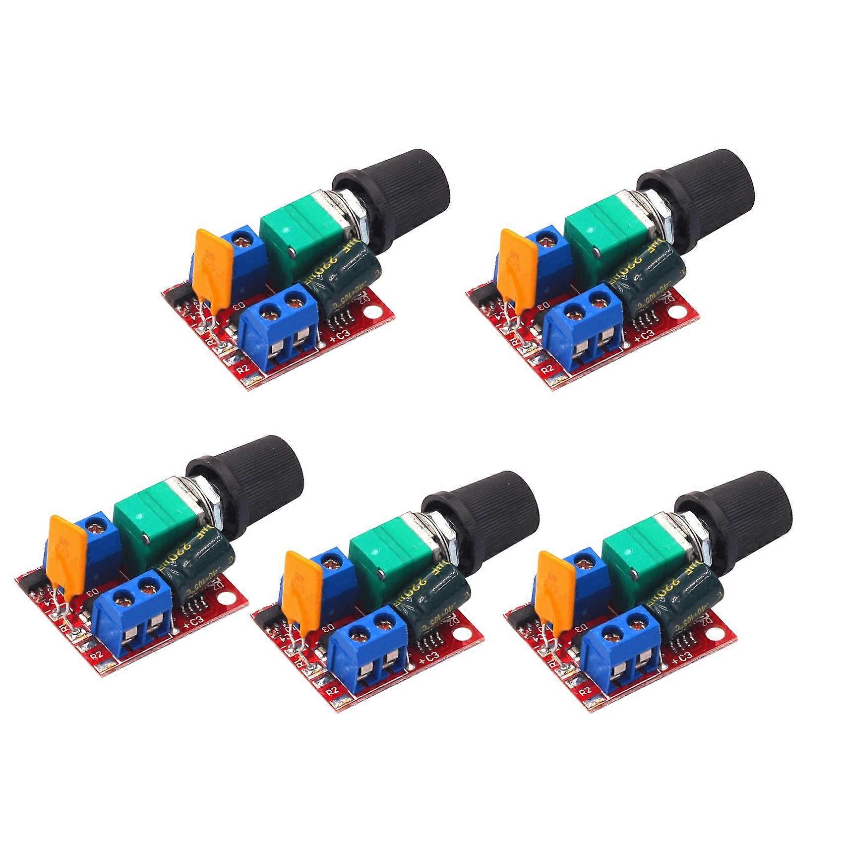 Mini motor de CC PWM de 5 piezas Controlador de velocidad 3V-35V Interruptor de control de velocidad LED Atenuador 5A Módulo de placa 90W H