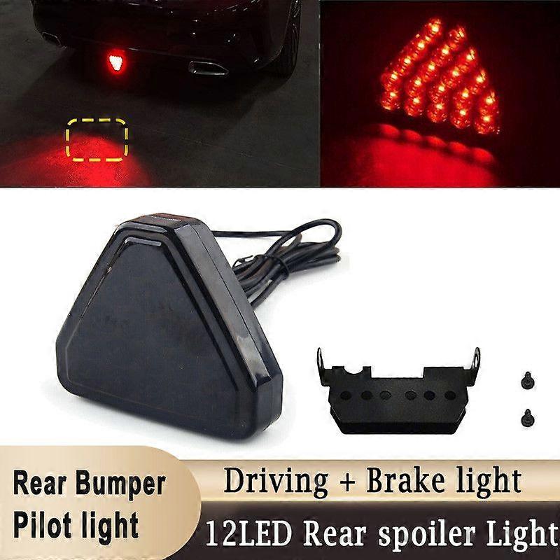 12LED Car Rear Bumper Pilot Lights Rear Diffuser Spoiler Driving + Brake Flashing Light Universal Triangle Signal Lamp
