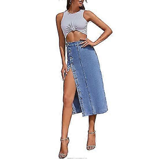 Women's Casual High Waisted Solid Button Up Denim Jean Skirt