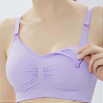 Women Comfy Nursing Breastfeeding Maternity Bralette Removable Underwear Bra (Purple S)