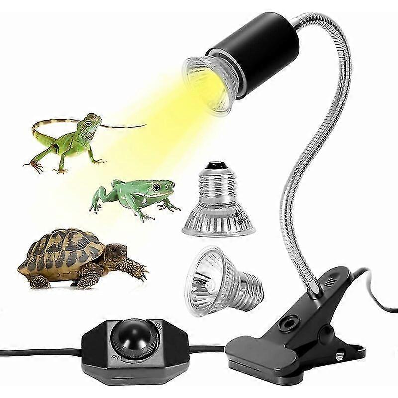 Tortoise Heating Lamp Kit for Land Turtles, Reptile Heating Lamp with 2 UVA UVB Bulbs 25W 50W Long Base 360 Rotation for Turtle Reptile Lizards Snakes