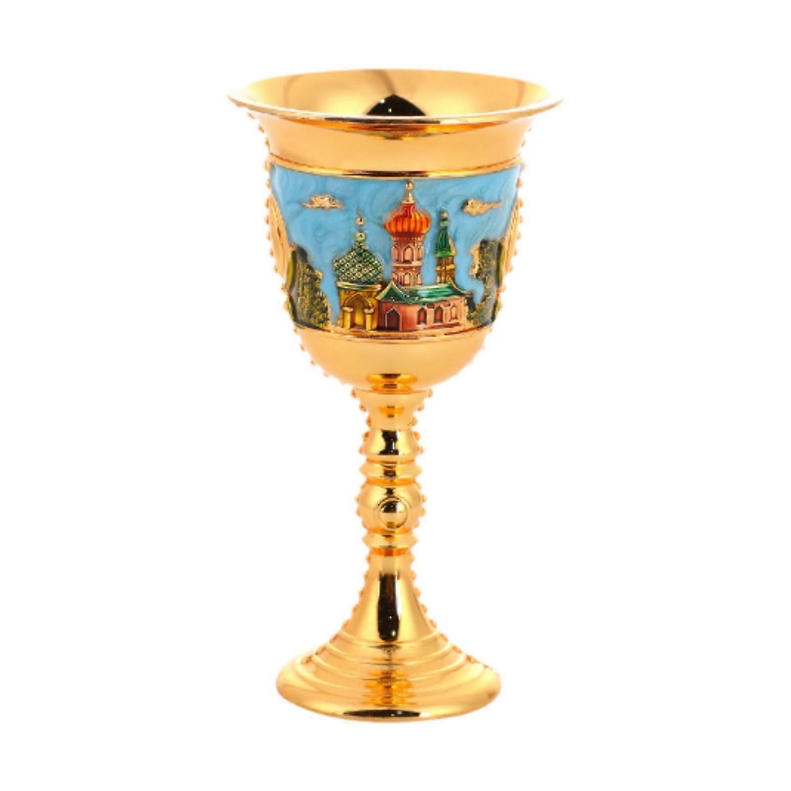 Vintage Medieval Goblet Sturdy Pattern Drinking Glass for Blessing Party Bar light blue