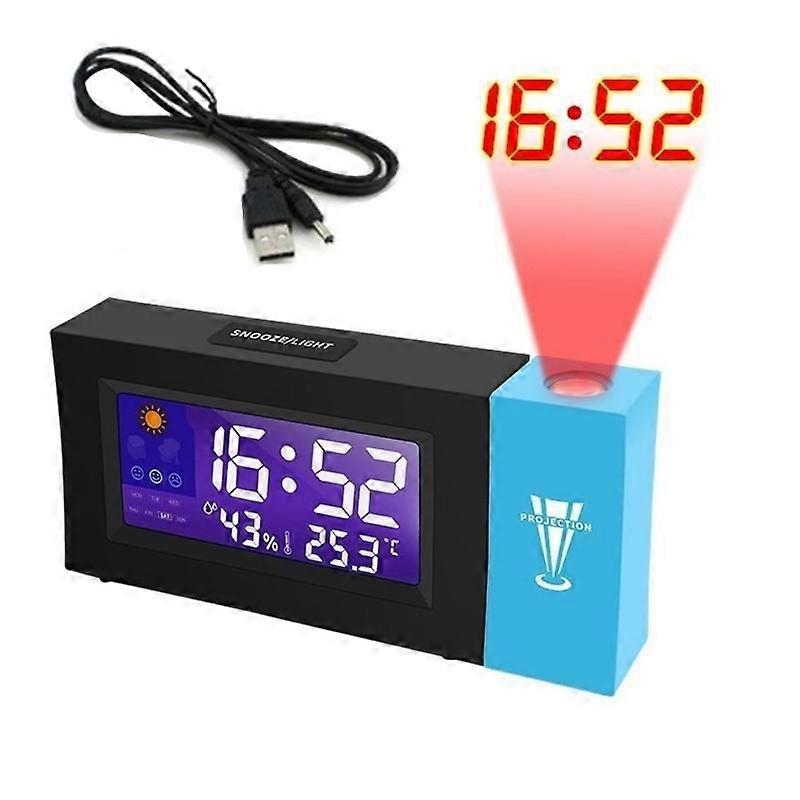 8290 Electronic Colour Screen Weather Clock Weather Forecast Projection Clock Rotatable Digital Clock With USB Cable