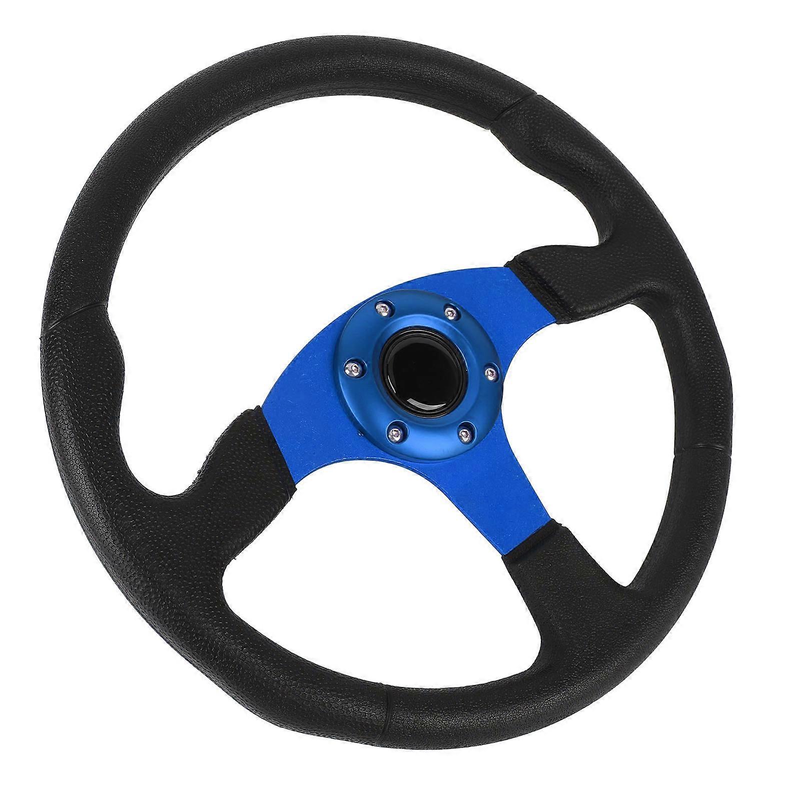 14in Universal Racing Steering Wheel PU Leather Aluminum Frame Universal Fit for 6 Holes Hub Adapter Blue 
