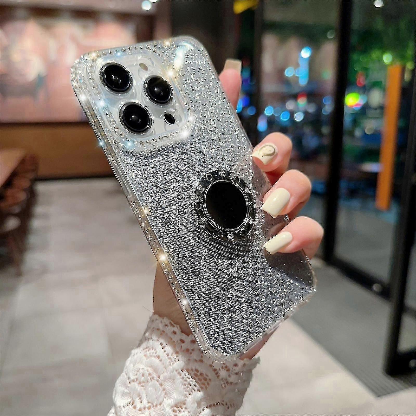 Glitter Plating Case For Iphone 15 Case, Bling Sparkle Protective Cover Slim Tpu Bumper Shockproof Phone Case With Ring Holder