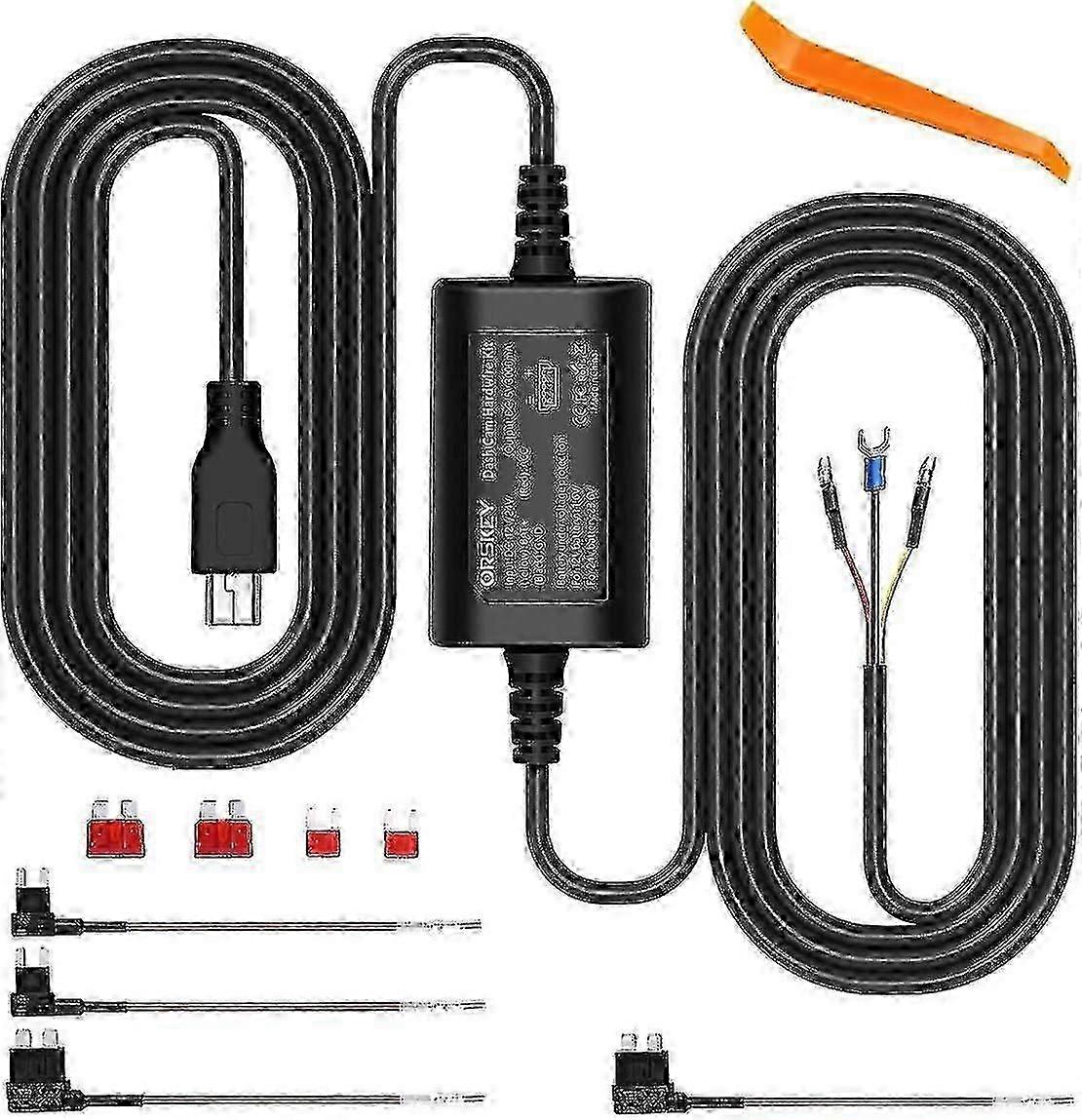 Orskey Dash Cam Hardwire Kit Mini Usb 12v 24v To 5v Car Dash Camera Hard Wire Kit With Real Low Voltage And Sevenfold Safety Protection - JA