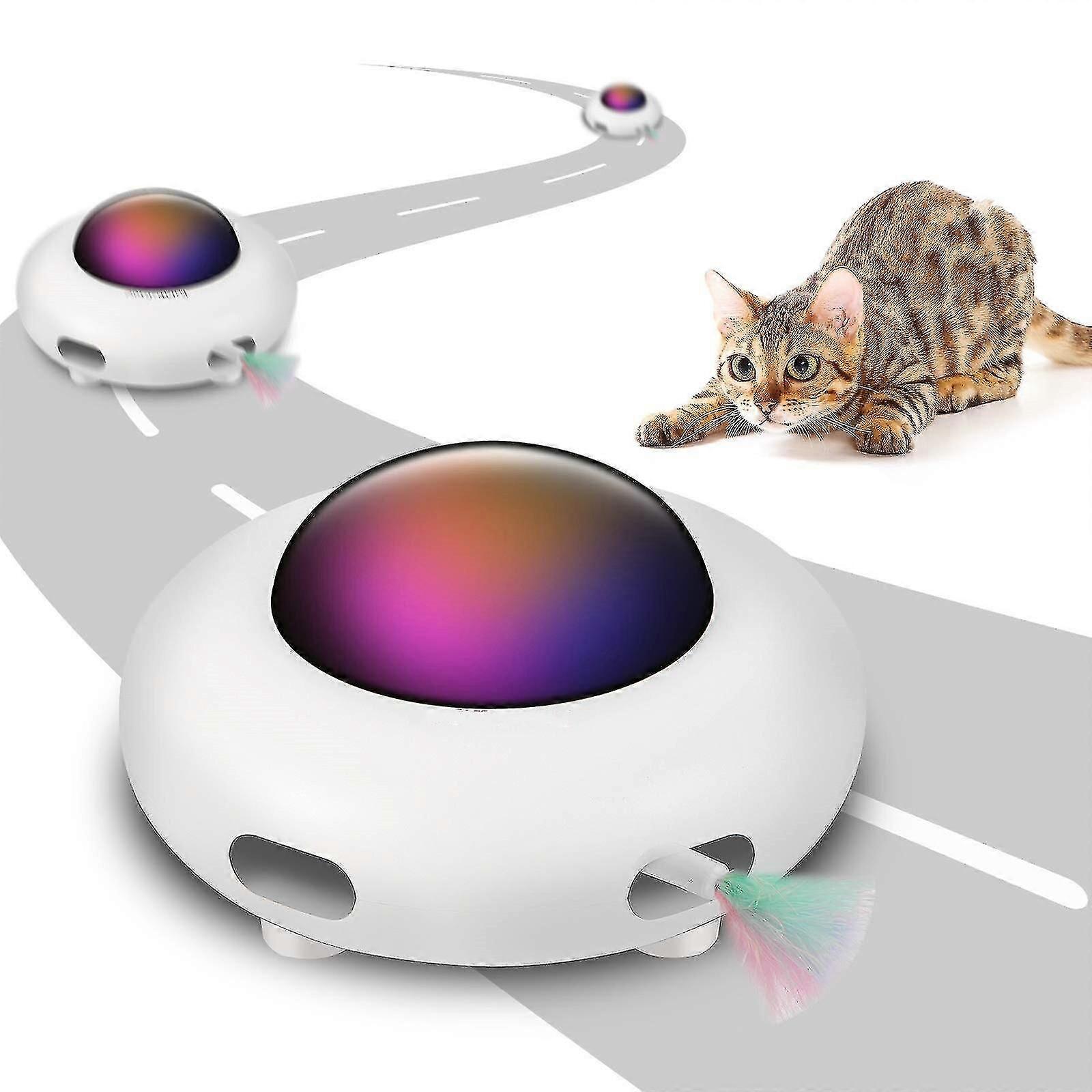 Automatic Ufo Interactive Cat Toy For Indoor Rotating Feather Electronic Cat Toy Smart Auto Shut-off Random Moving Usb Charging