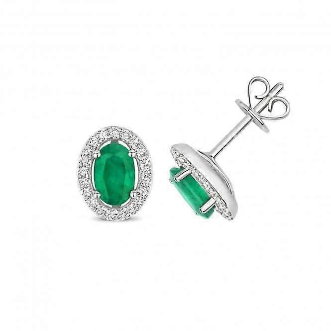 Diamond And Emerald Halo Stud Earrings ED247WE
