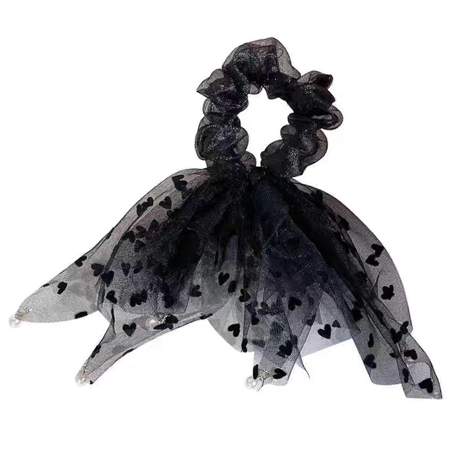 Negru Alb Elastic Păr Cravate Frânghie Elegant Dragoste Polka Dot Dantelă Inimă Păr Scrunchies Cauciuc Bandă de păr Inel de păr pentru fată