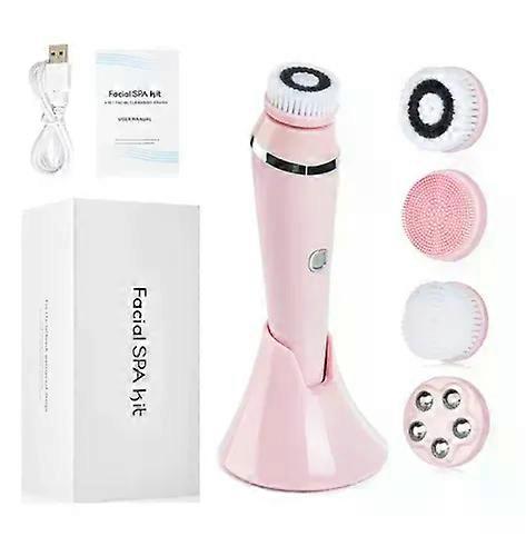 Shibingsheng 4 IN 1 Electric Facial Cleansing Brush Sonic Waterproof Rotate Rechargeable Face Cleaning Replacement Heads Facial Skin Care