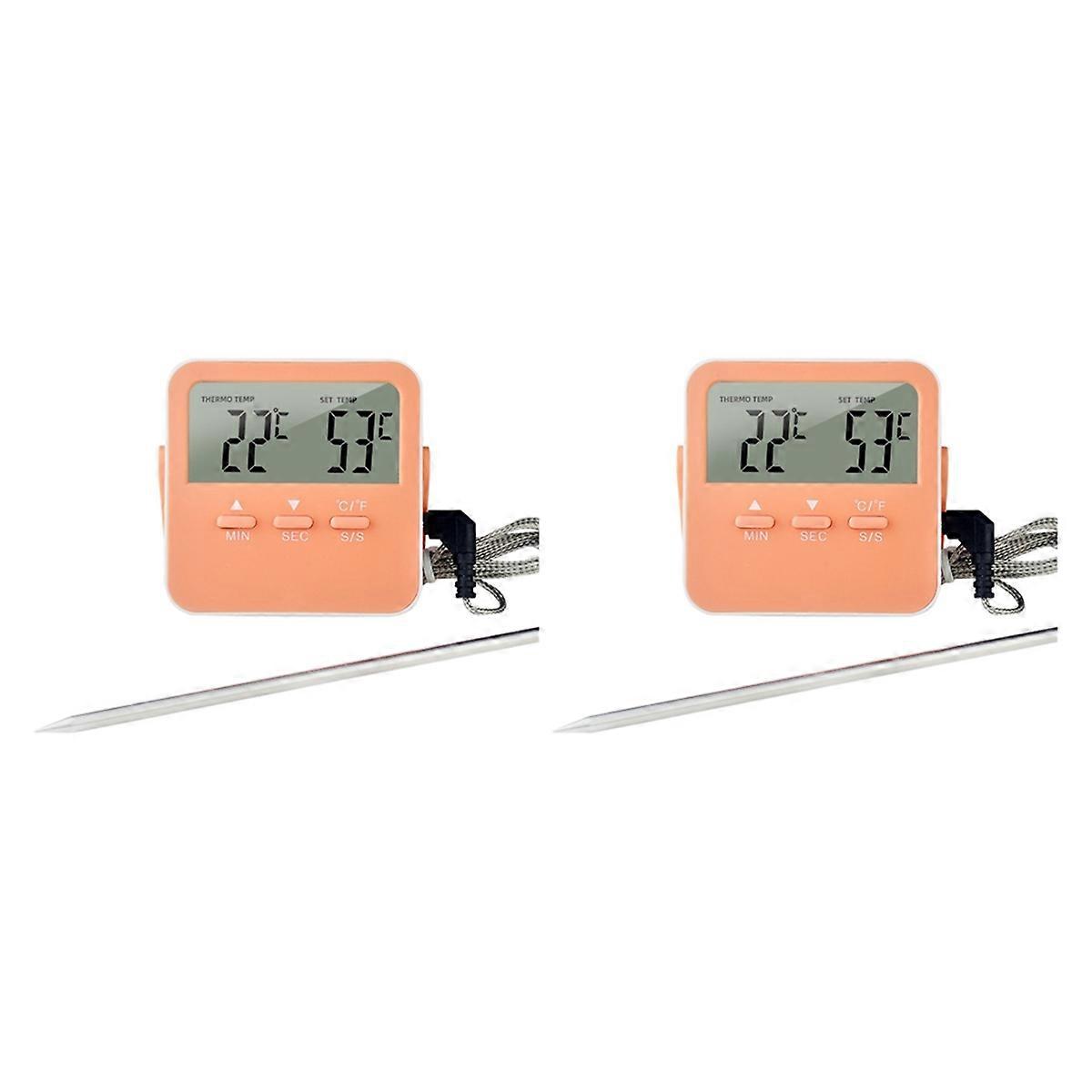 Food Thermometer Cooking Temperature Alarm with LED Display Orange