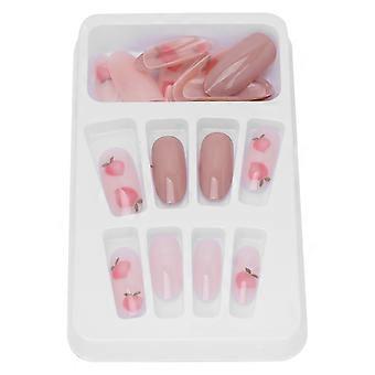 24pcs Peach Pattern False Nail Women Girls Cute Elegant Fake Nail Tip Manicure Tool