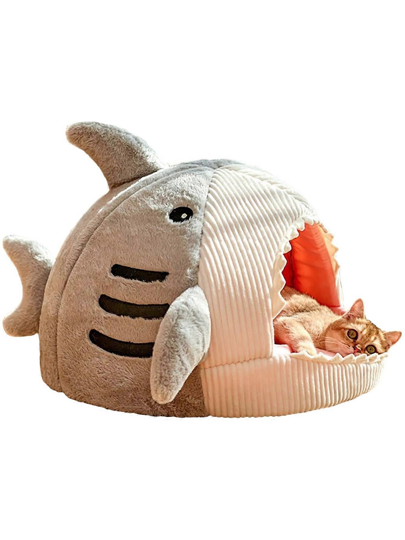 Cat Dog-Shaped Kennel Bed, Soft Comfort Semi-Closed Nest for Cats and Dogs, Small Size, Gray Color, Durable Material
