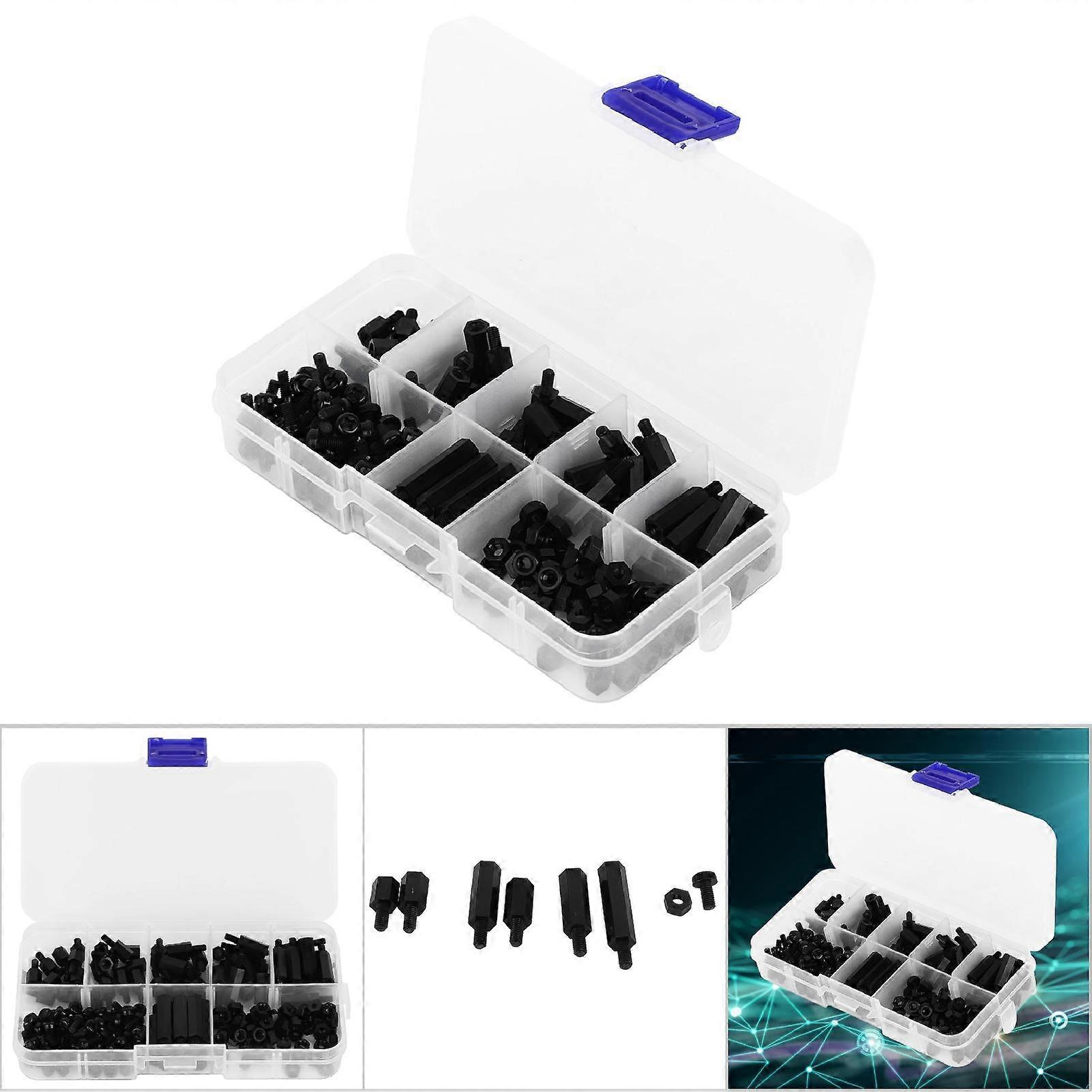 180pcs M3 Nylon Screw Nut Standoff Kit Black, Assorted Sizes