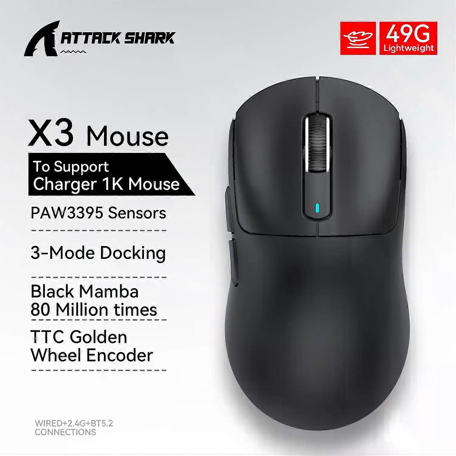 Wireless Mouse Lightweight PAW3395 26000dpi Tri-Mode Connection Macro Gaming Mouse for Win/Xbox/PS/Mac