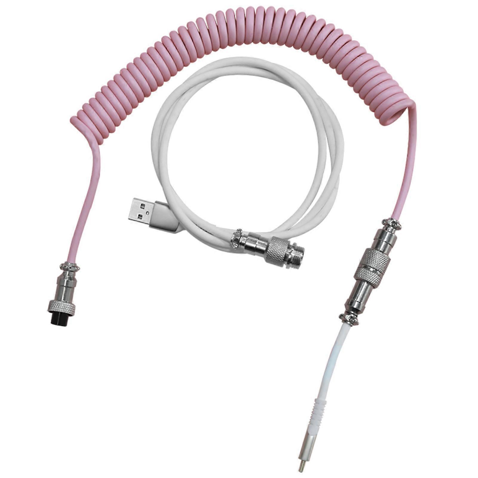 2.for 3m 90 inch Flexible Wire Mechanical Keyboard USB Cable Aviator Ajazz Keyboard Cable Coiled Type C Aviator Connecto  White powder