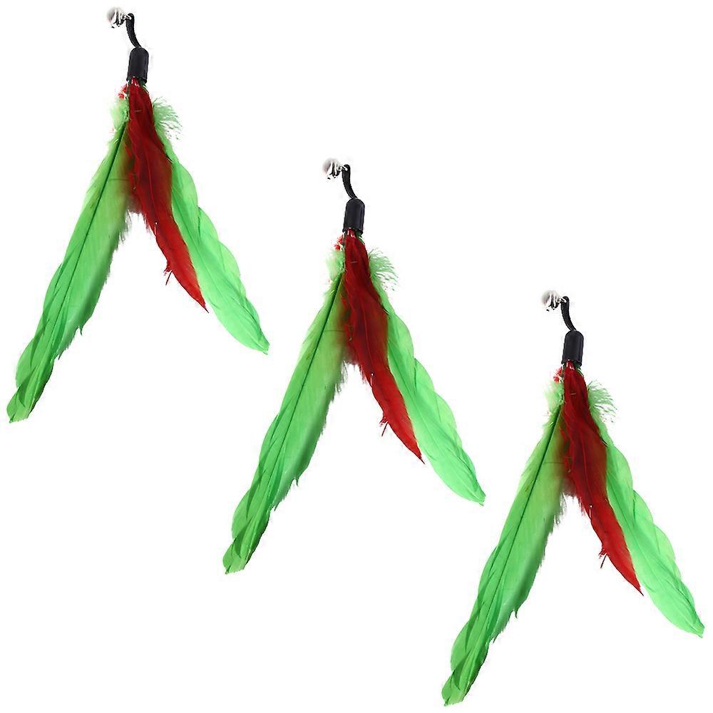 3Pcs Feather Replacement Head Cat Toy Interactive Toy-Green