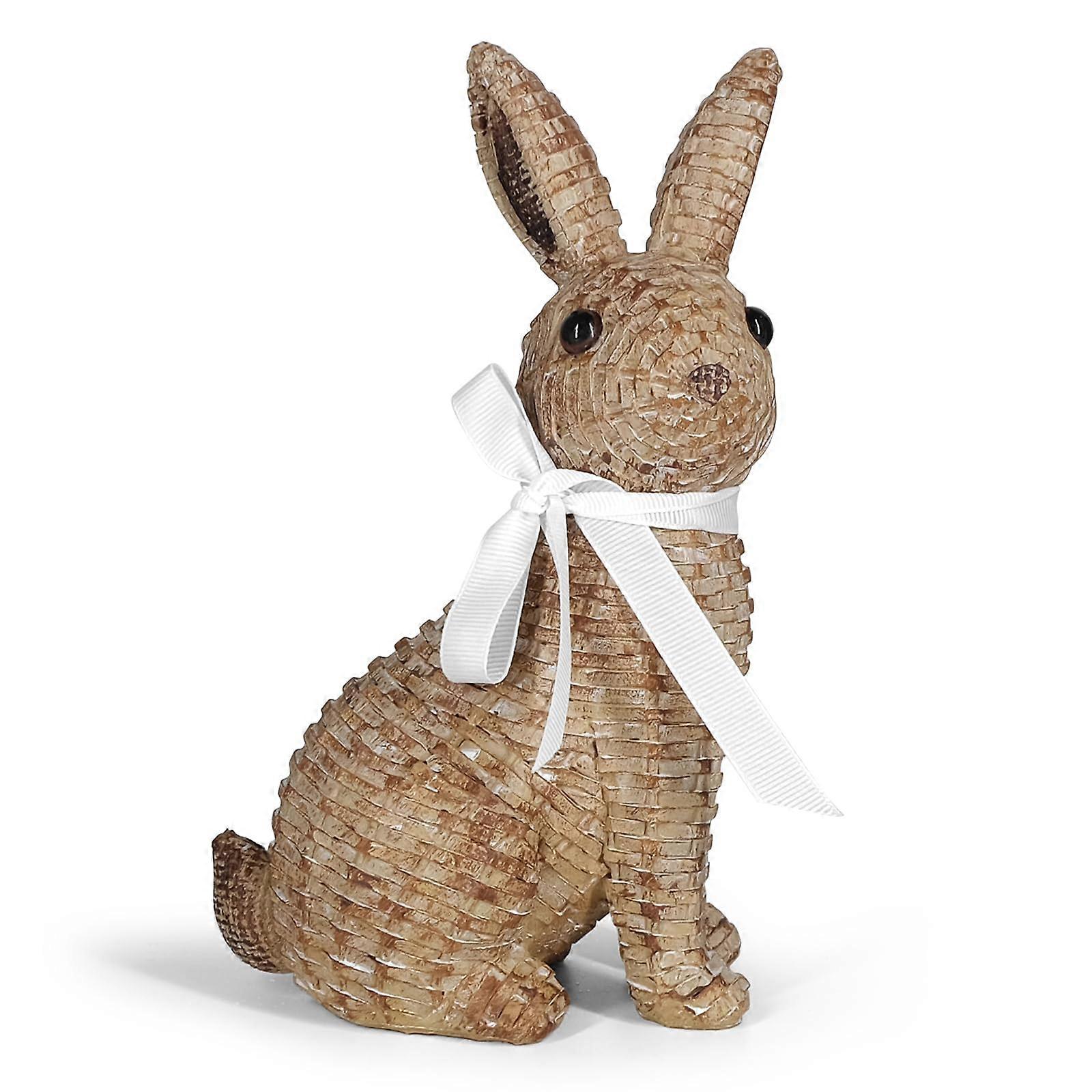 Rattan Effect Resin Rabbit Easter Decor, Brown Rabbit Figurine for Table Spring Decoration, Farmhouse Style Home Decor
