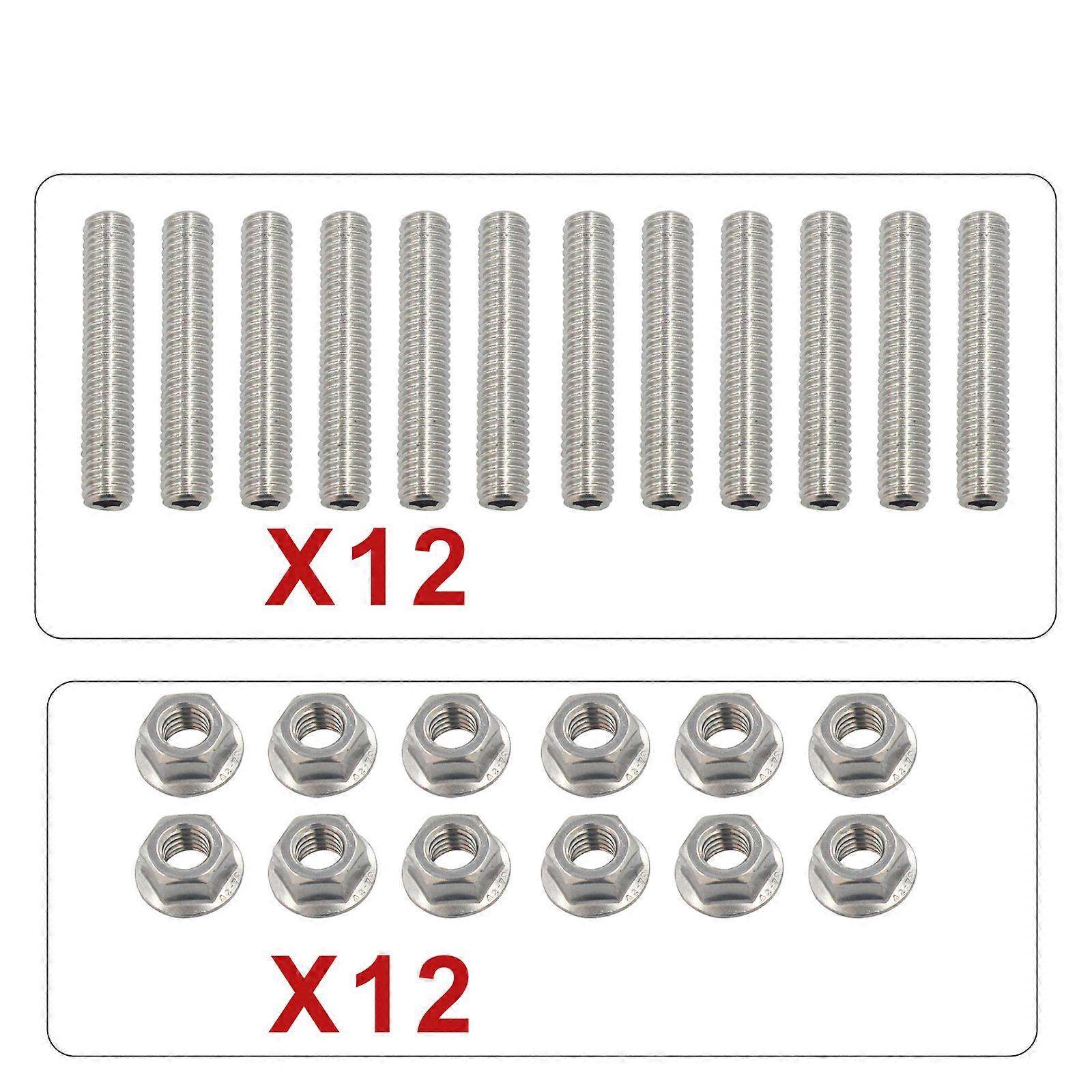 LS1 Stainless Steel Cylinder Head Bolt Kit Replacement for LSX LS2 LS3 LS6 LS7 4.8 5.3 6.0 6.2L 12 M8 x 45mm Studs 12 M8 Hex Lock Flange Nuts