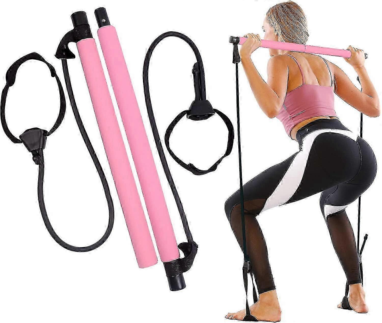 Pilates Bar Kit,with Adjustable Resistance Band Portable Pilates Exercise Bar Stick For Stretching, Yoga, Shaping,exercise,sit-ups,lose Weight KB