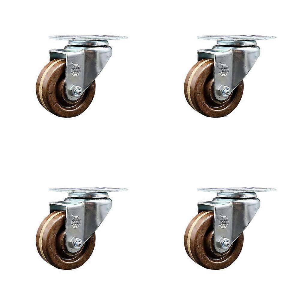 High Temperature Phenolic Swivel Top Plate Caster Set of 4 with Inch 3 Brown Wheels Includes 4 Swivel 1200 lbs. Total Capacity Brand