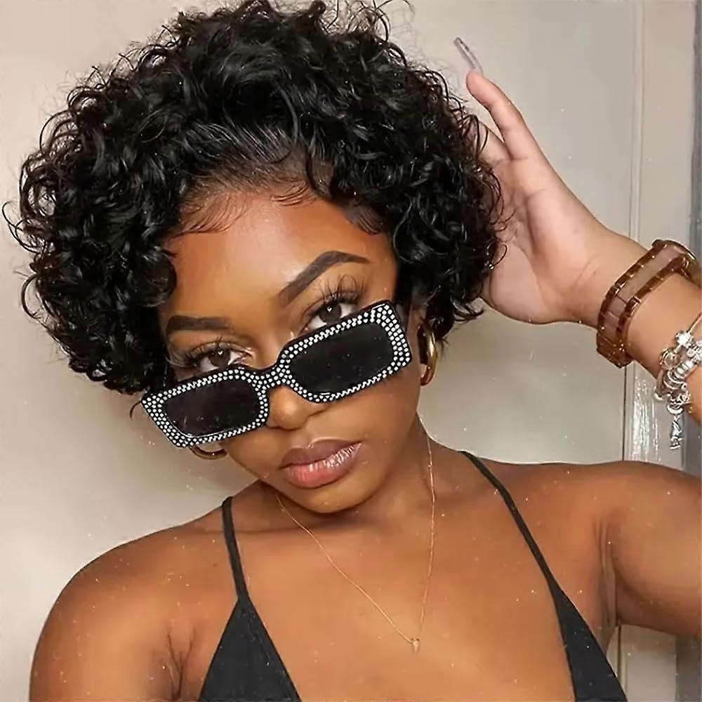 Short Curly Pixie Cut Lace Front Wigs Human Hair 6 Inch 13X1 Natural Color Short Wigs for Women with Soft Texture