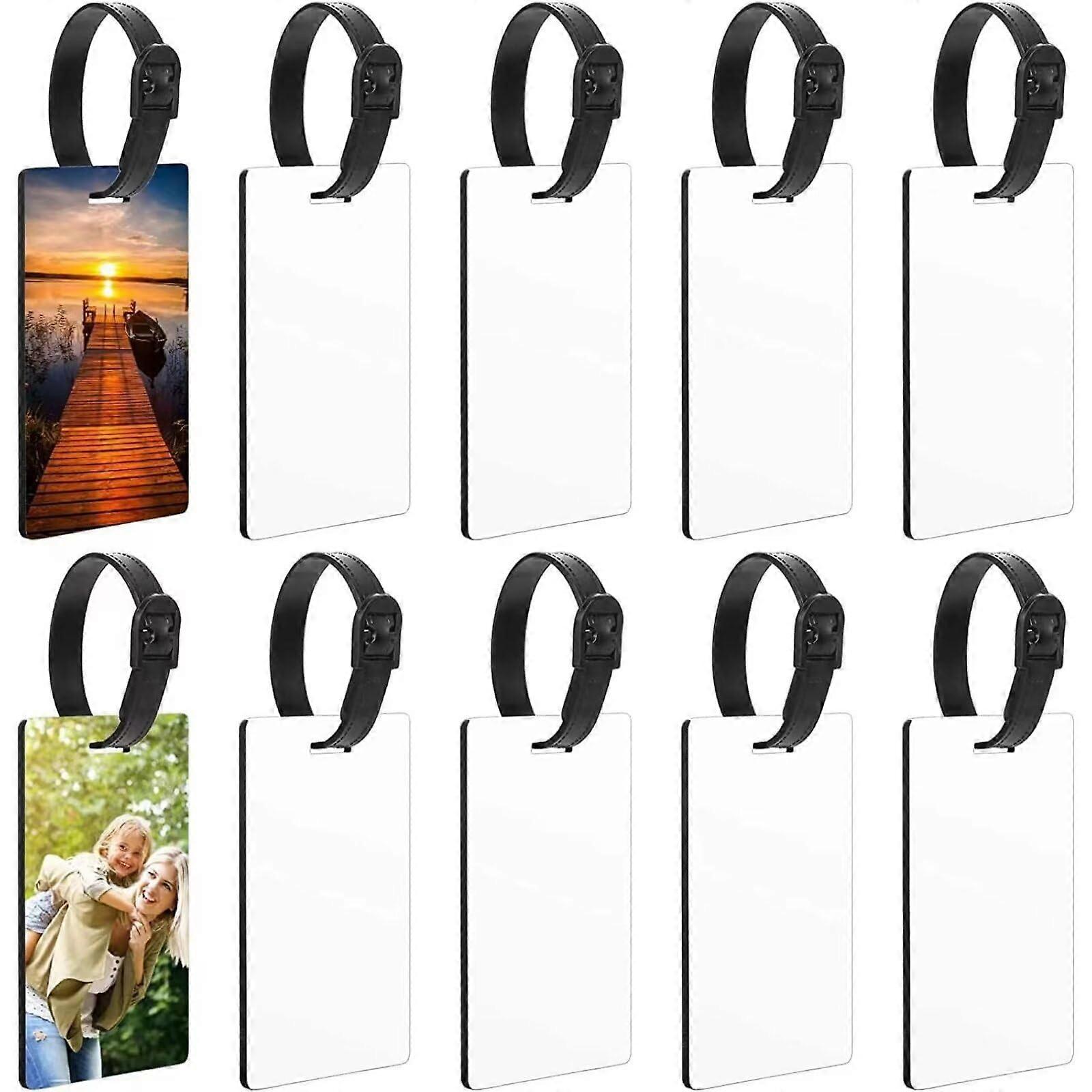 10 Stück Sublimation Blanko Gepäckanhänger mit 10 Stück Gurt, weiße leere Reisegepäckanhänger Doppelseitige MDF Koffer Label Tags mit Schlitzen