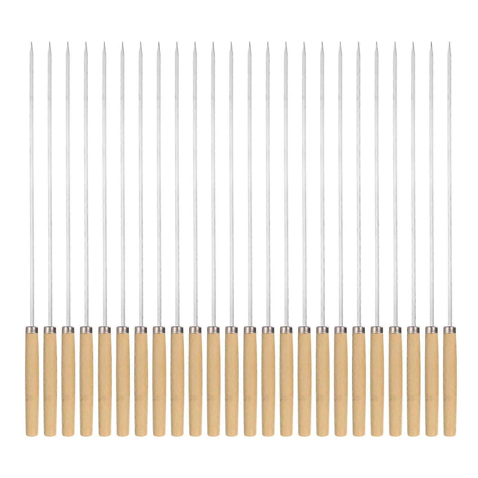 Kebab Skewers Stainless Steel 35 cm Pack of 24 with Wooden Handles Reusable BBQ Grill Skewers for Meat, Fruit, Vegetables