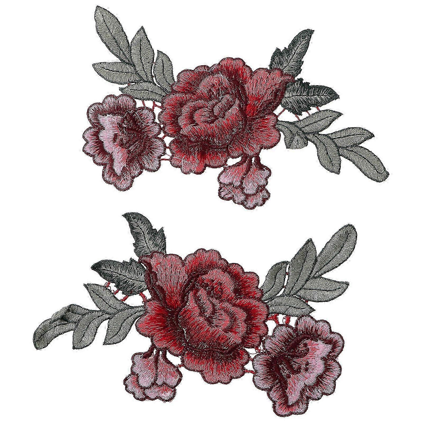 1 Paio FAI DA TE Fiore Da Cucire su Patch Ricamato Applique Patch Ricamo Cucito Patch (Rosso)