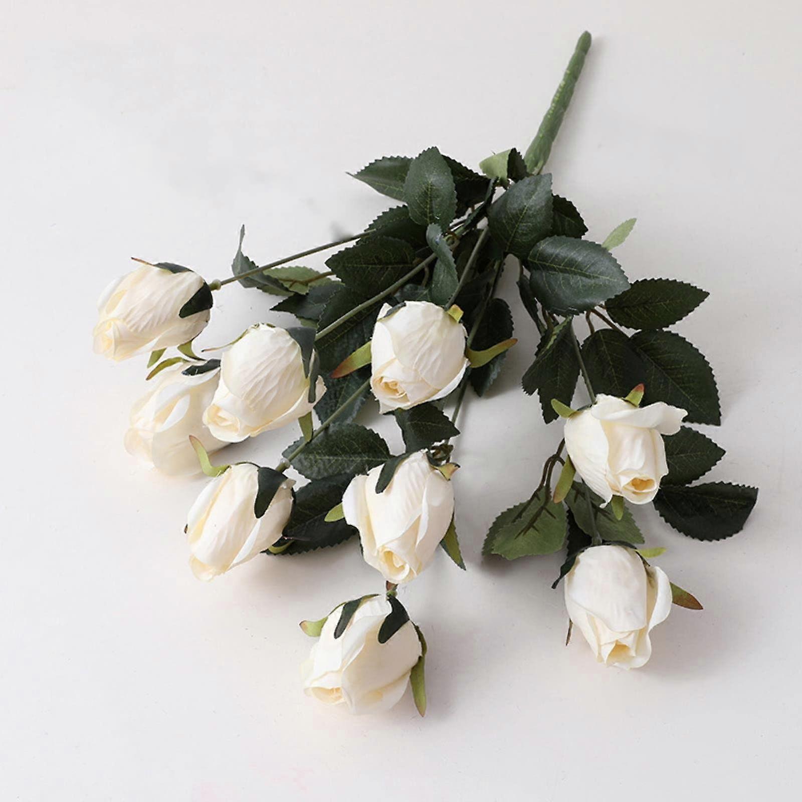 NEU Retro 9 teste bouquet artificiale rosa fiori di seta (bianco) bianco